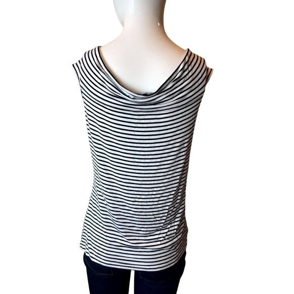 Cable & Gauge Women Cold Shoulder Top Striped Boat Neck Black White Size Medium - Picture 2 of 7